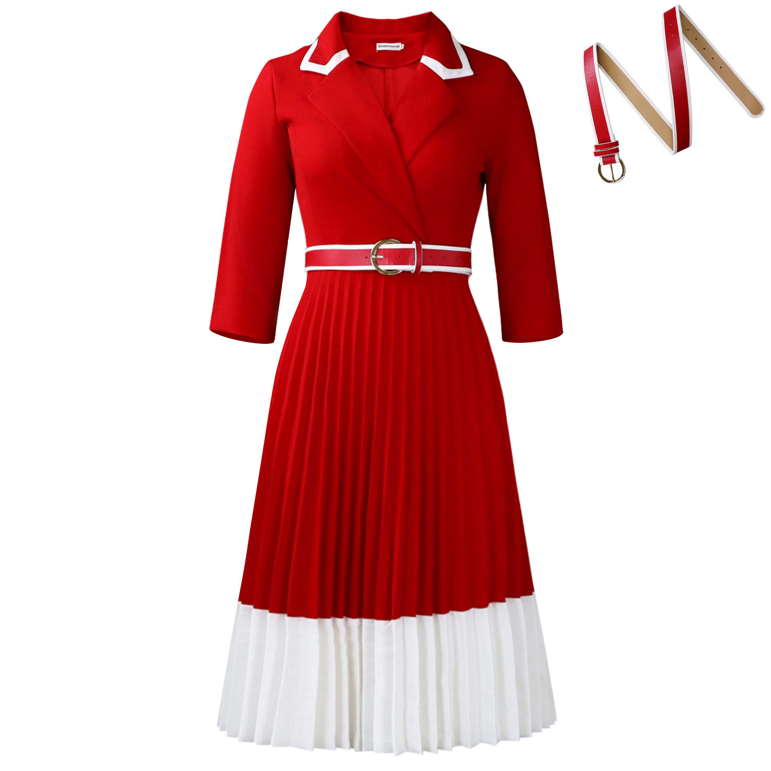 Color Block A Line Dress Long Sleeve Pleated Solid Color Autumn Winter Fashion for Women Wholesale Available