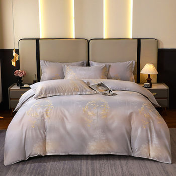 Mercury Home Textiles Full Cotton Brushed Four-Piece Set Antibacterial Pure Cotton Bed Sheet and Duvet Cover Non-Shedding