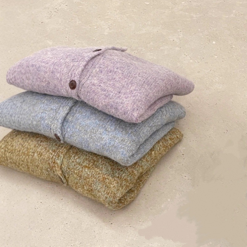 韩系高级感紫色针织外套女2025秋冬新款软糯宽松圆领女装毛衣开衫