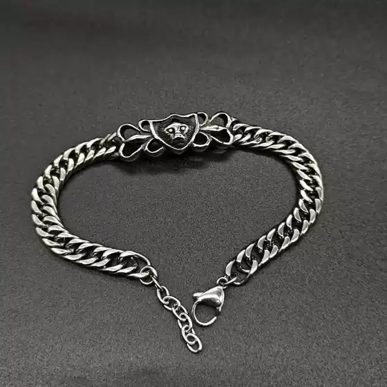 European and American Trendy Personalized Men's Hip-Hop Bracelet Stainless Steel Retro Steel Color Lion Head Men's Bracelet Jewelry Wholesale