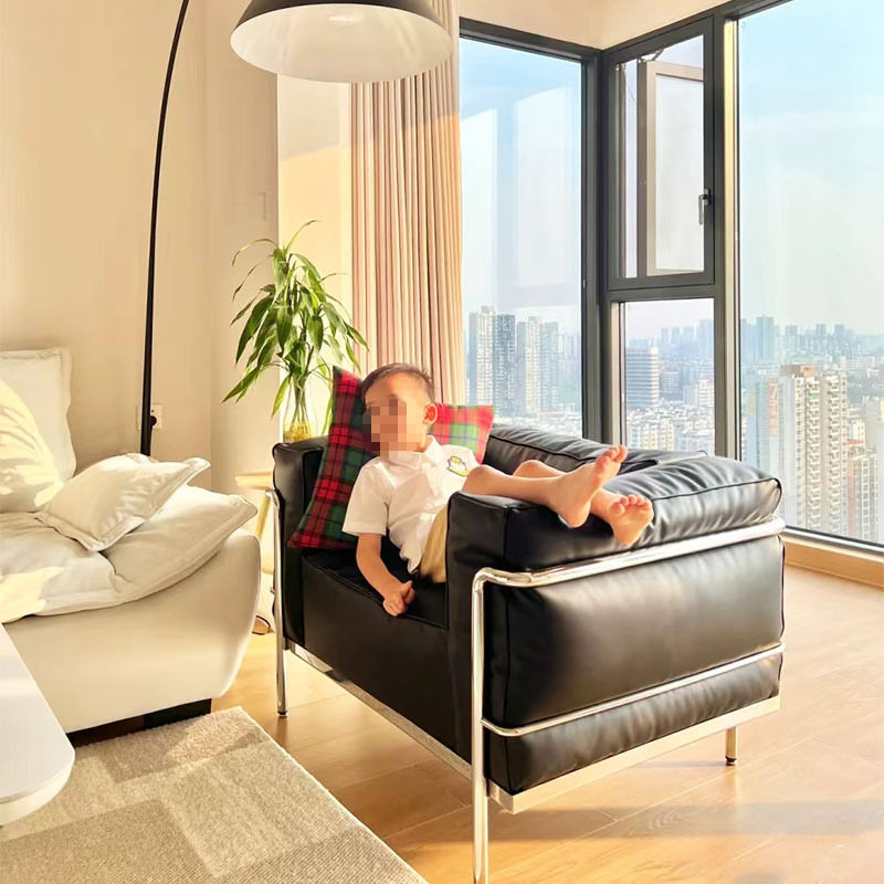 定制1 1复刻包豪斯真皮lc3Sofa沙发不锈钢复古风客厅书房单人沙发