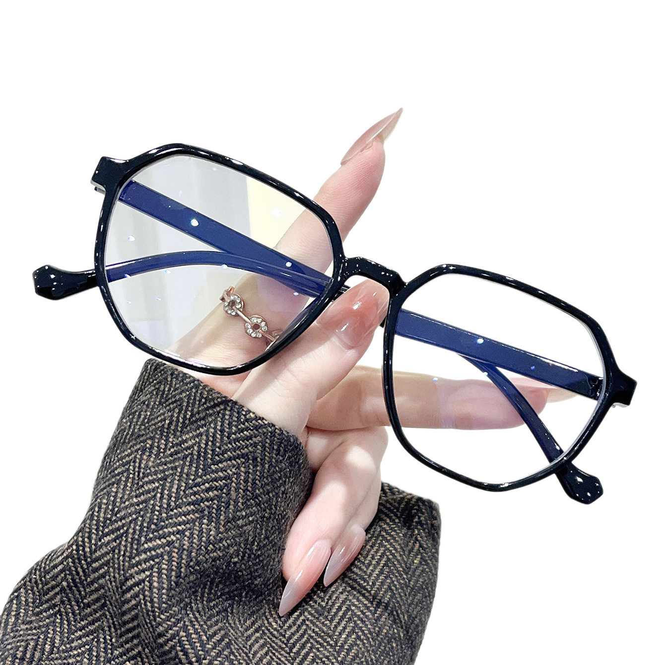 Polygonal Simple Glasses 2025 New Male and Female Student Glasses Frame Ultra-Light Plain Slimming Look Large Frame Glasses Frame
