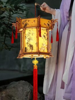 Ancient Style Lanterns, Luminous Portable Lamps, Palace Lanterns with Blessing Characters, Chinese Shop Decoration Pendants, Balcony Scene Atmosphere Layout Wood