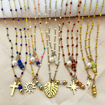 Cross-border Wholesale Natural Stone Stainless Steel Mulang Star Pendant Necklace Chain 18k Gold Plated Pearl Ladies Jewelry