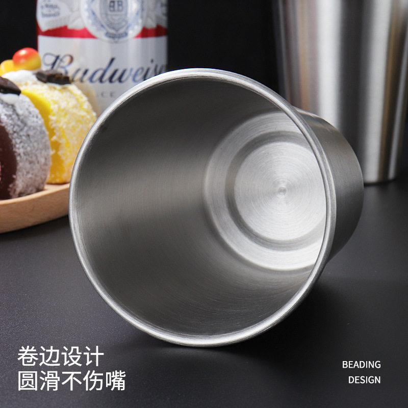 Wholesale Stainless Steel Beer Mugs, Large Capacity Single-Layer Saliva Cups, Food-Grade Rolled Edge Gold Wine Glasses, Commercial Coffee Cups