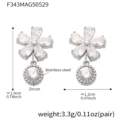 F343-steel color five-leaf flower zircon earrings