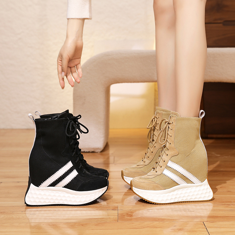 Giày Thể Thao Tăng Chiều Cao Nữ Đế Mềm Tăng Chiều Cao Phục Cổ Cổ Điển