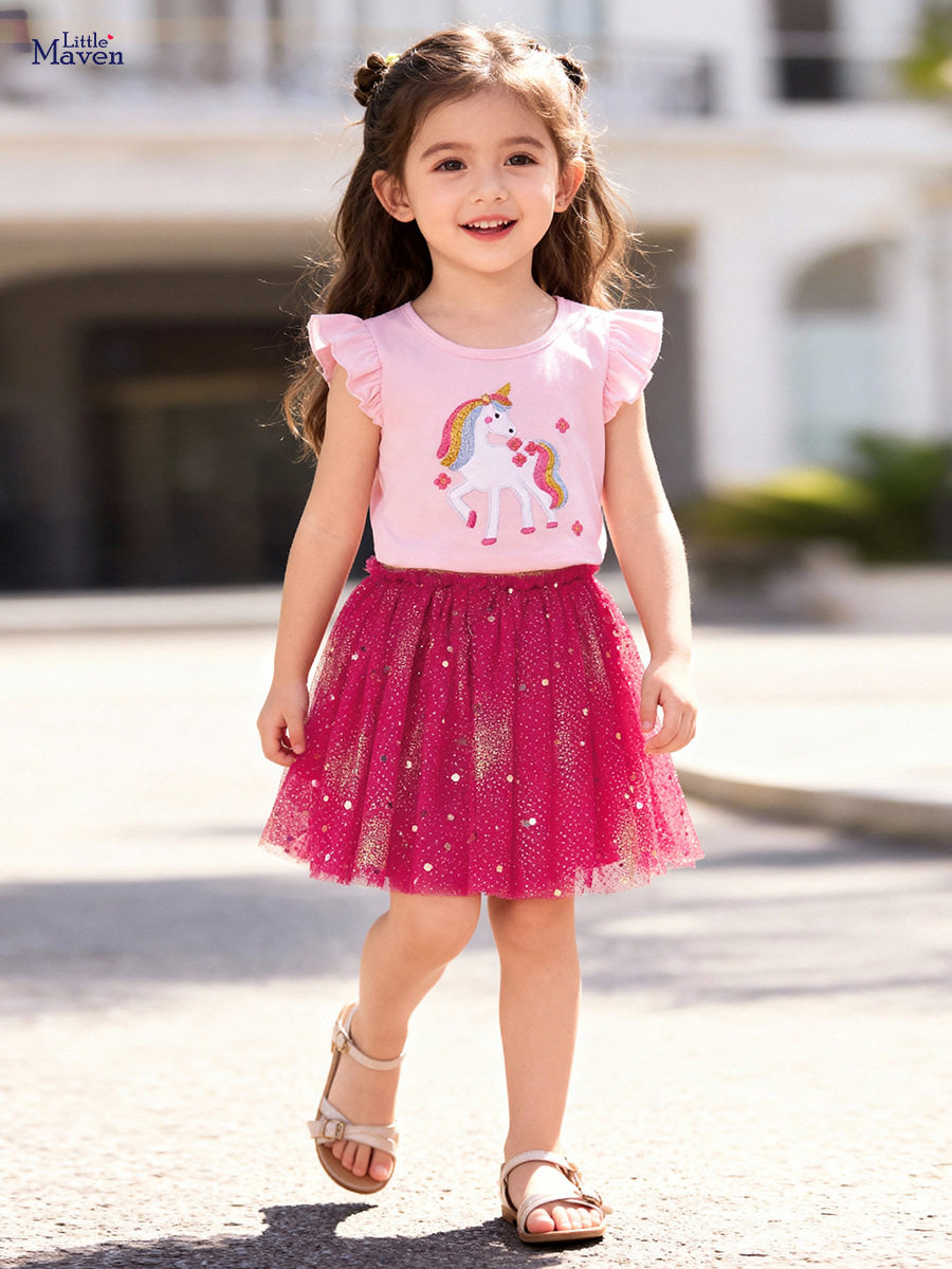 Summer Girls' Stylish Set, Cute Cartoon Baby Set, Tulle Dress Set