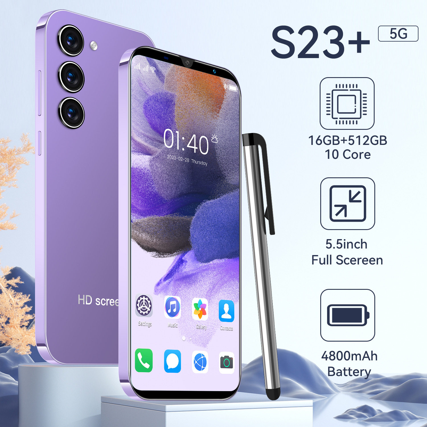 2023 new S23+ cross-border mobile phone 5.5-inch 16+512G sma...