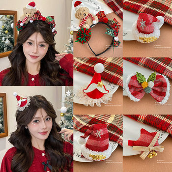 2025 New Christmas Hairpin Holiday Props Cartoon Bear Headband Stuffed Christmas Hat Hairpin Hairband Headwear for Women