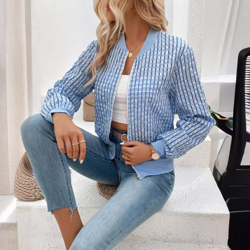 Autumn Long Sleeve Zip Decorated Cardigan Jacket Printed Design Lightweight Fabric Casual Style Wholesale Available