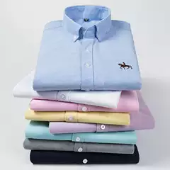 Men's 100% Cotton Long Sleeve Wrinkle-Resistant Dress Shirt Business Casual Button-Down Non-Iron Shirt for Young and Middle-Aged Spring