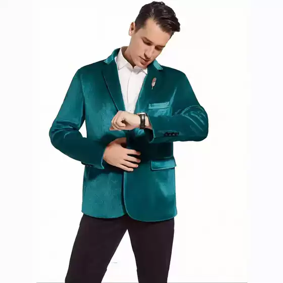 Men's Velvet Blazer Slim Fit Fashion Single Button Casual Suit for Young Men Trendy Wedding Banquet Formal Wear