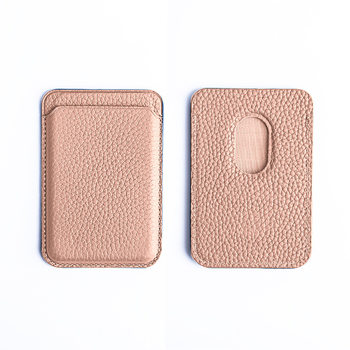 Genuine Leather Pebbled Mobile Phone Magnetic Card Holder with Customized Logo, Multiple Card Slots, Wear-Resistant Cowhide Card Holder, Storage Card Holder Printing