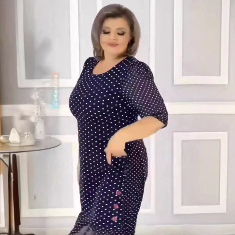 Polka Dot Midi Dress Summer Style Round Neck Short Sleeve Comfortable Fabric Perfect for Casual Outings Wholesale