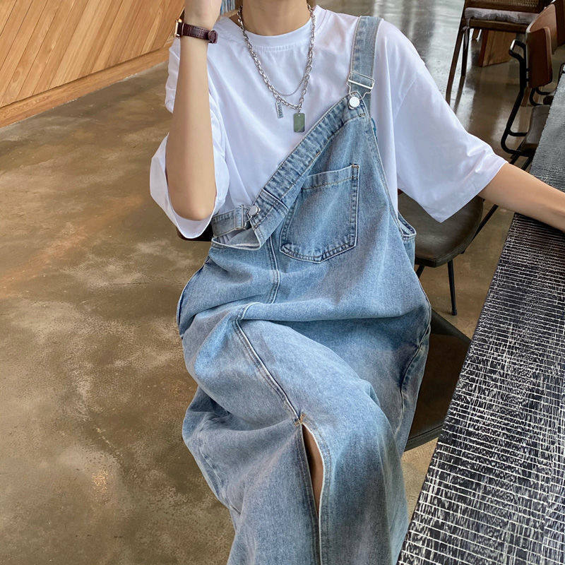 Plus Size Womens Summer Outfit Set Trendy Loose Top Slimming Denim Suspender Skirt Casual Wear for Everyday