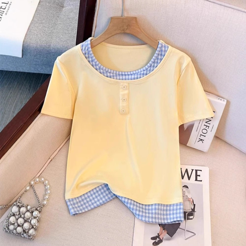 Womens Long Sleeve T Shirt Vintage Style Plaid Design Casual Spring Autumn Layering Top