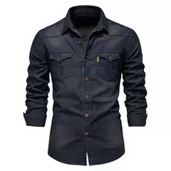 2024 Foreign Trade Cross-border Men's European-size Denim Shirt Men's Casual Solid Color Men's Dannin Long-sleeved Shirt