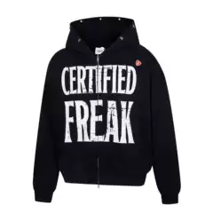 Grailz Co-Branded Hat Brim Star Crack Slogan Heart Hoodie Casual Retro Loose Zipper Sweatshirt Jacket