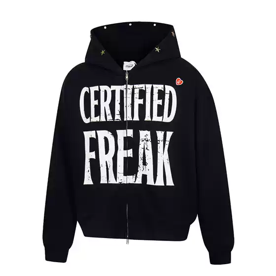Grailz Co-Branded Hat Brim Star Crack Slogan Heart Hoodie Casual Retro Loose Zipper Sweatshirt Jacket