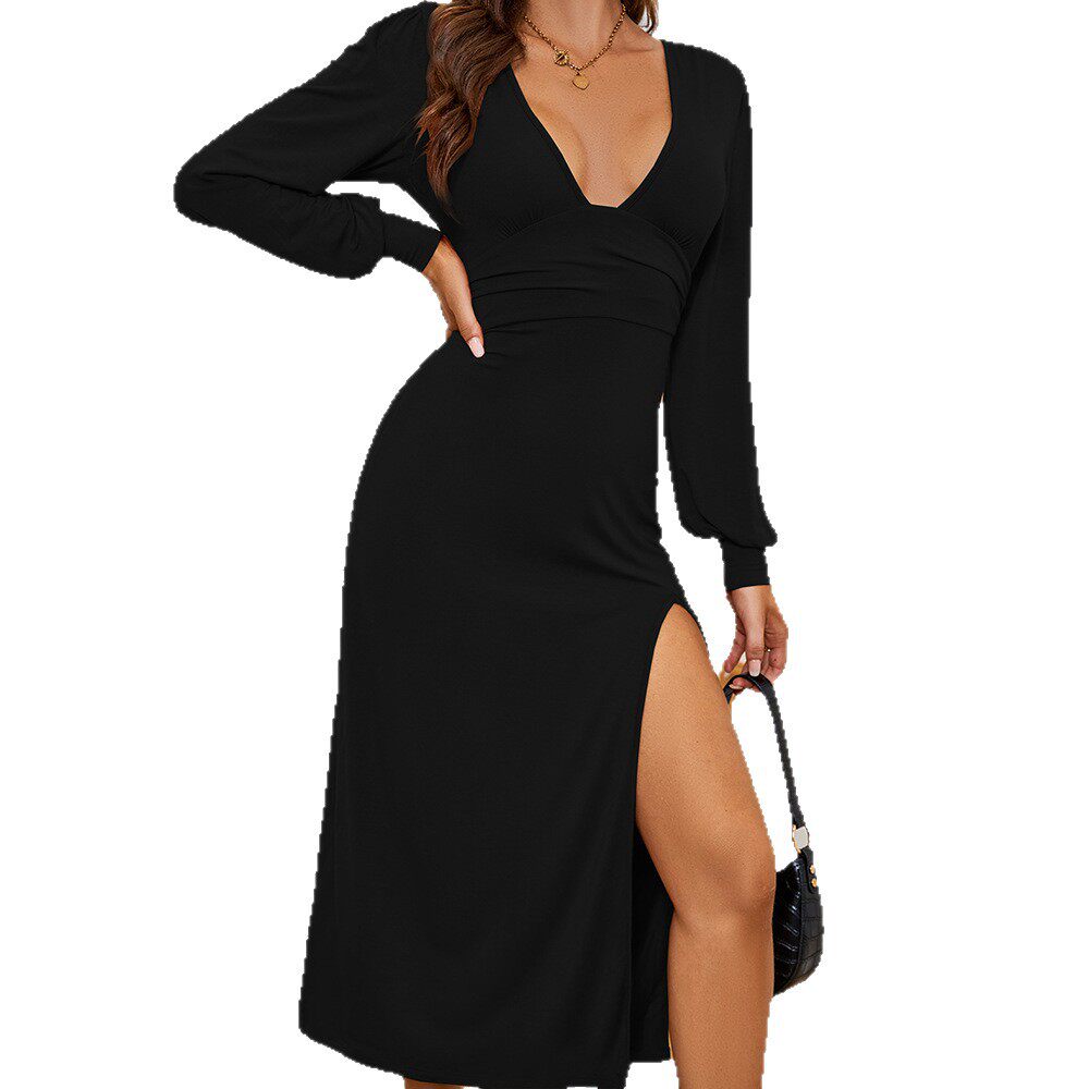Elegant A Line Maxi Dress for Women Sexy V Neck High Waist Split Design Perfect for Parties and Special Occasions