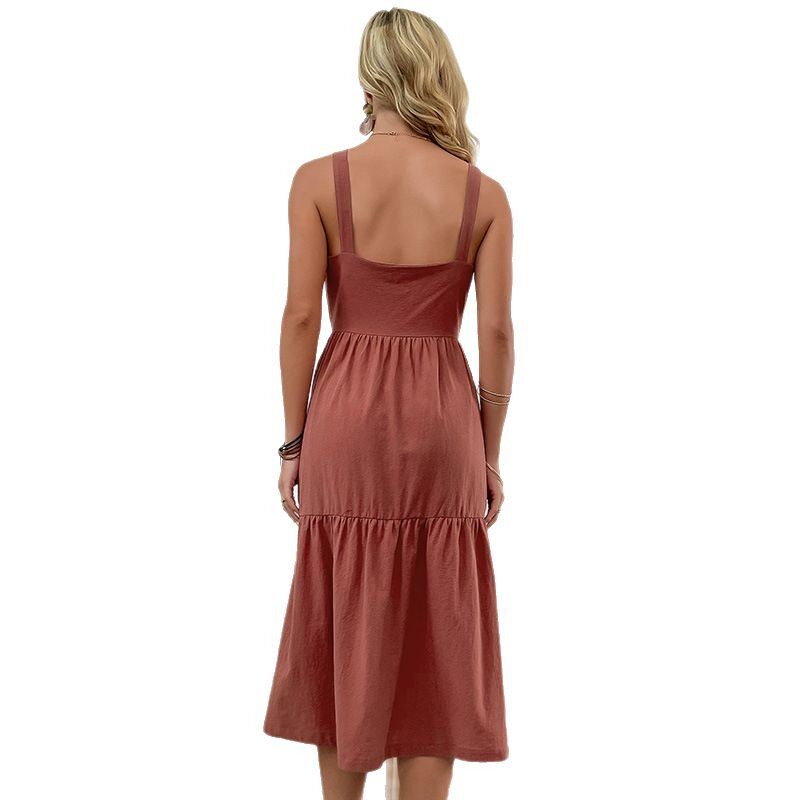 Cotton Linen Maxi Dress Simple Solid Color Sleeveless Casual Style Perfect for Summer Vacations Wholesale Available