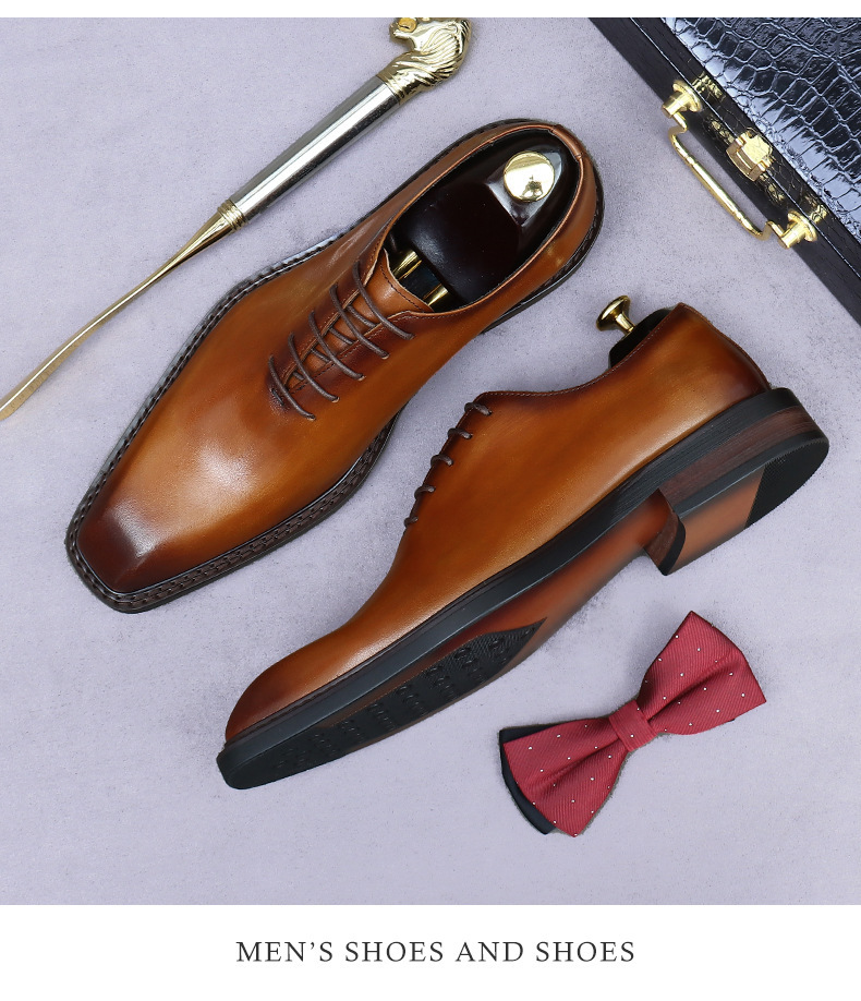 Giày Oxford nam da bò nguyên tấm buộc dây, giày công sở và giày cưới chú rể — nâu, đen