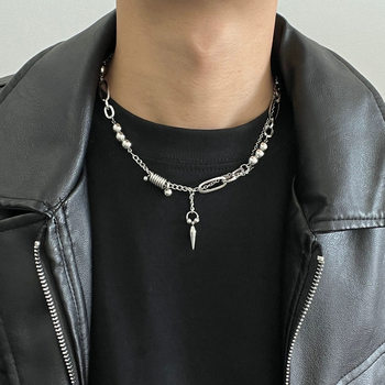 Tide Cool Titanium Steel Steel Ball Rivet Stitching Necklace Men's Niche Design Hip Hop Cold Style Clavicle Chain Woolen Chain Accessories