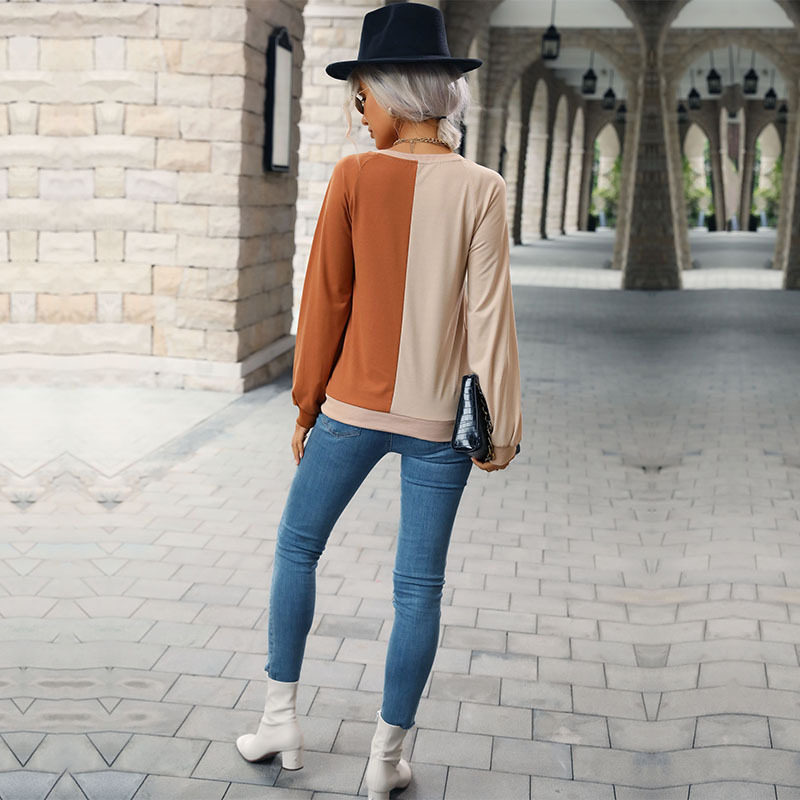 Womens Long Sleeve T Shirt Color Block Design Comfortable Fabric Casual Style Perfect for Autumn Wholesale