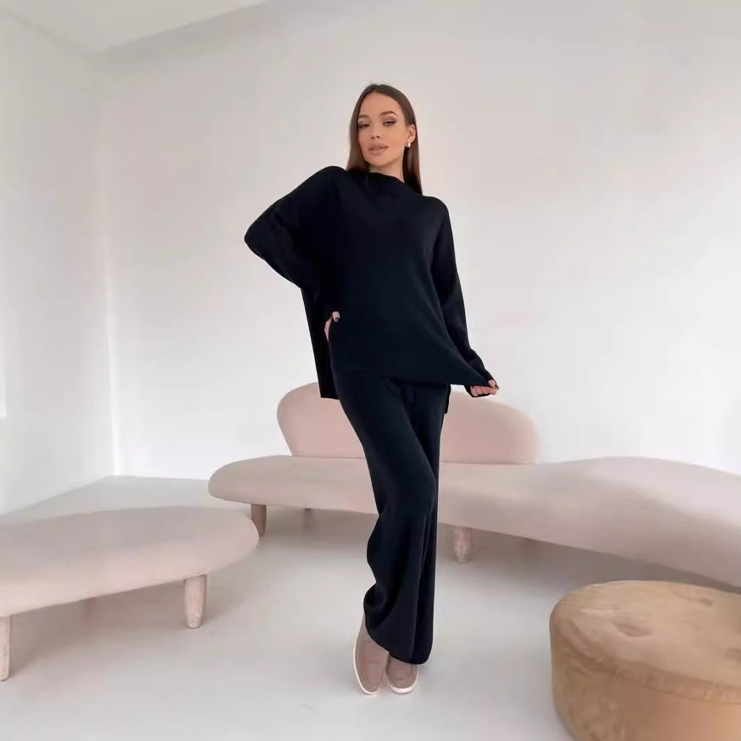 Womens Autumn Winter Oversized Sweater and Pants Set Long Sleeve Casual Split Design Perfect for Everyday Wear