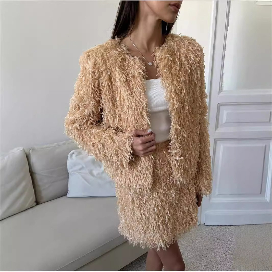 Fringe Jacket Set for Women Elegant Short Top and Skirt Autumn Winter Fashion Wholesale Available