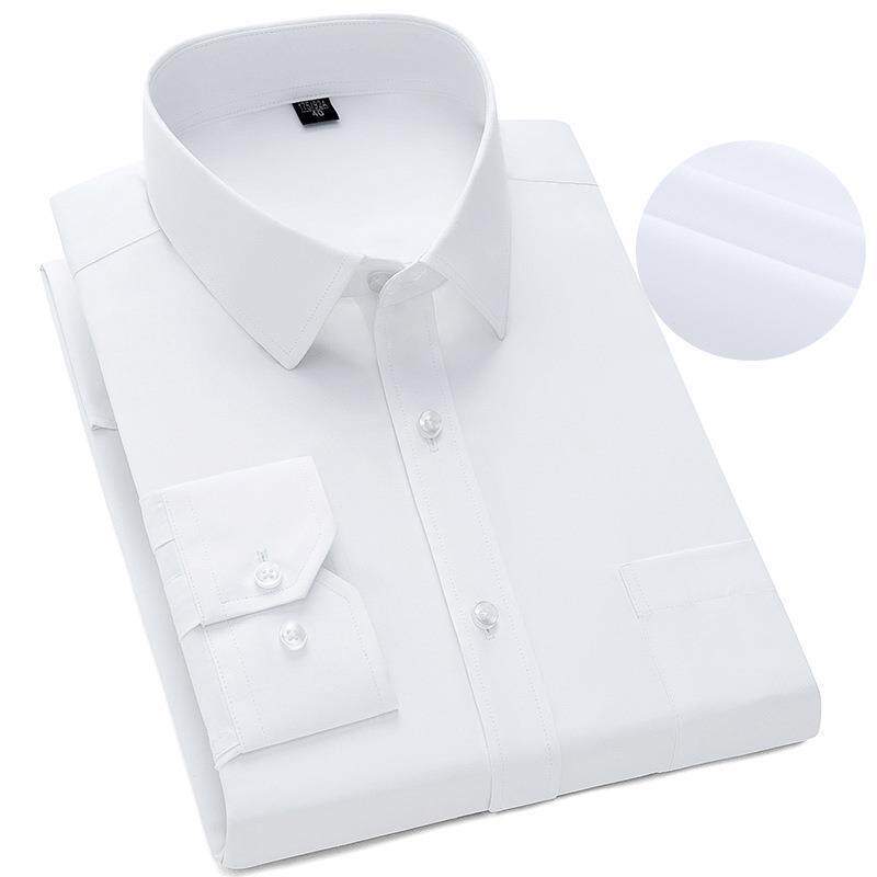 Men's Non-Iron High-End Long-Sleeve White Shirt, Business Wrinkle-Resistant Formal Shirt with Logo Embroidery, Men's Cardigan