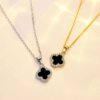 Double-sided Clover titanium steel necklace light luxury clavicle chain with simple same style ear studs factory direct sales large quantity Congyou