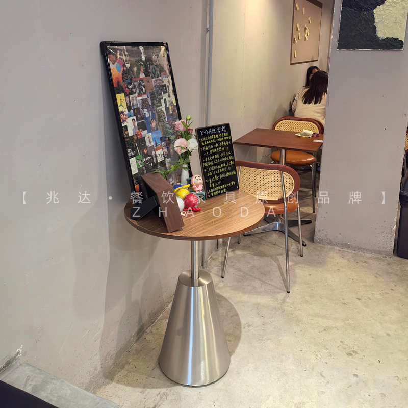 Nordic Rattan Dining Chair Light Luxury Vintage Internet-Famous Homestay Restaurant Retro Chair Hotel Chair Coffee Shop Meeting Small Round Table