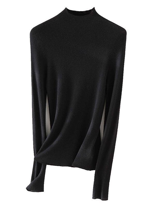 A generation of hair wholesale semi-high collar silk cashmere blend bottoming sweater slim outer wear long sleeve top solid color