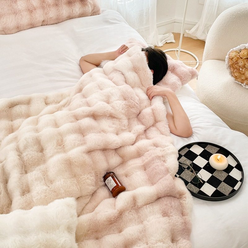 Rabbit Fur Plush Blanket Lazy Sofa Living Room Throw Blanket Autumn and Winter Thickened Double-Layer Blanket Office Nap Blanket Wholesale