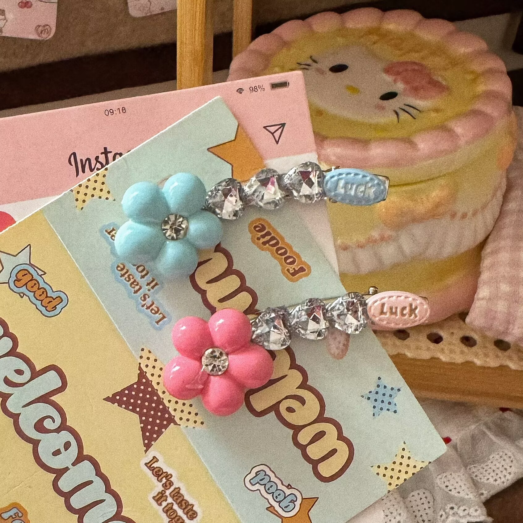 高颜值红色花朵水钻字母发夹韩系甜美少女风刘海鸭嘴发卡发饰批发