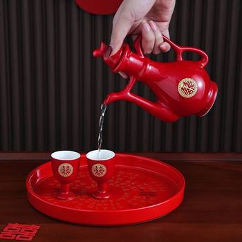 Wedding toast cup wine pot suit Chinese wedding banquet festive toast red small wine glass wine dispenser