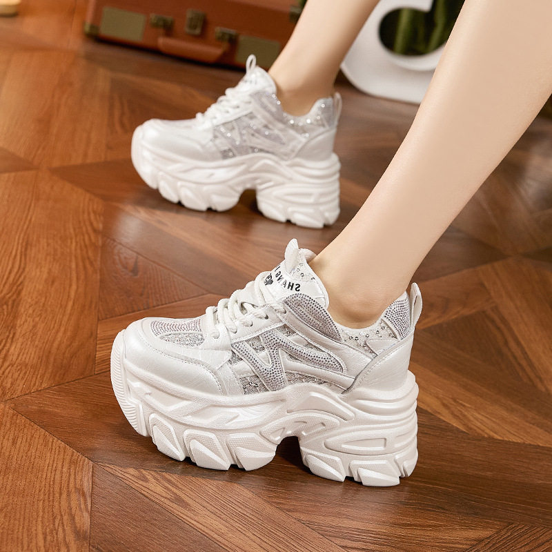 Giày sneaker nữ đế dày chunky phong cách thể thao, tăng chiều cao, đế cao 8 cm — Trắng, Bạc