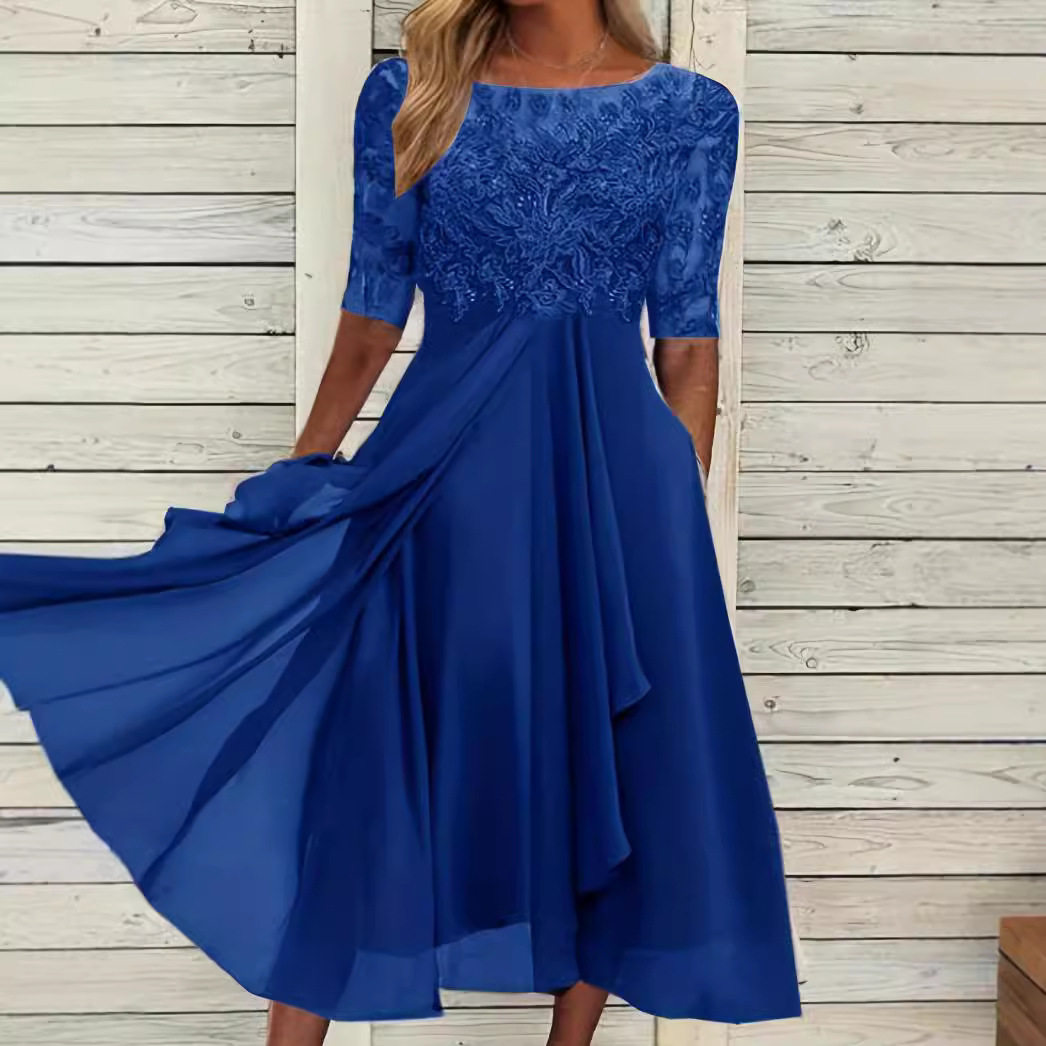Chiffon Lace Overlay Long Dress Elegant Hollow Out Design Perfect for Bridesmaids and Evening Events Wholesale Available