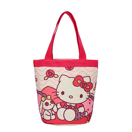 Cute illustration bucket portable Korean style girl heart mummy lunch bag work small handbag children's graffiti canvas bag
