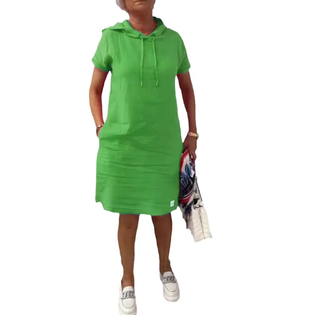 Casual Solid Color Short Sleeve Hooded Dress for Women Summer Collection Comfortable Everyday Wear Wholesale Available