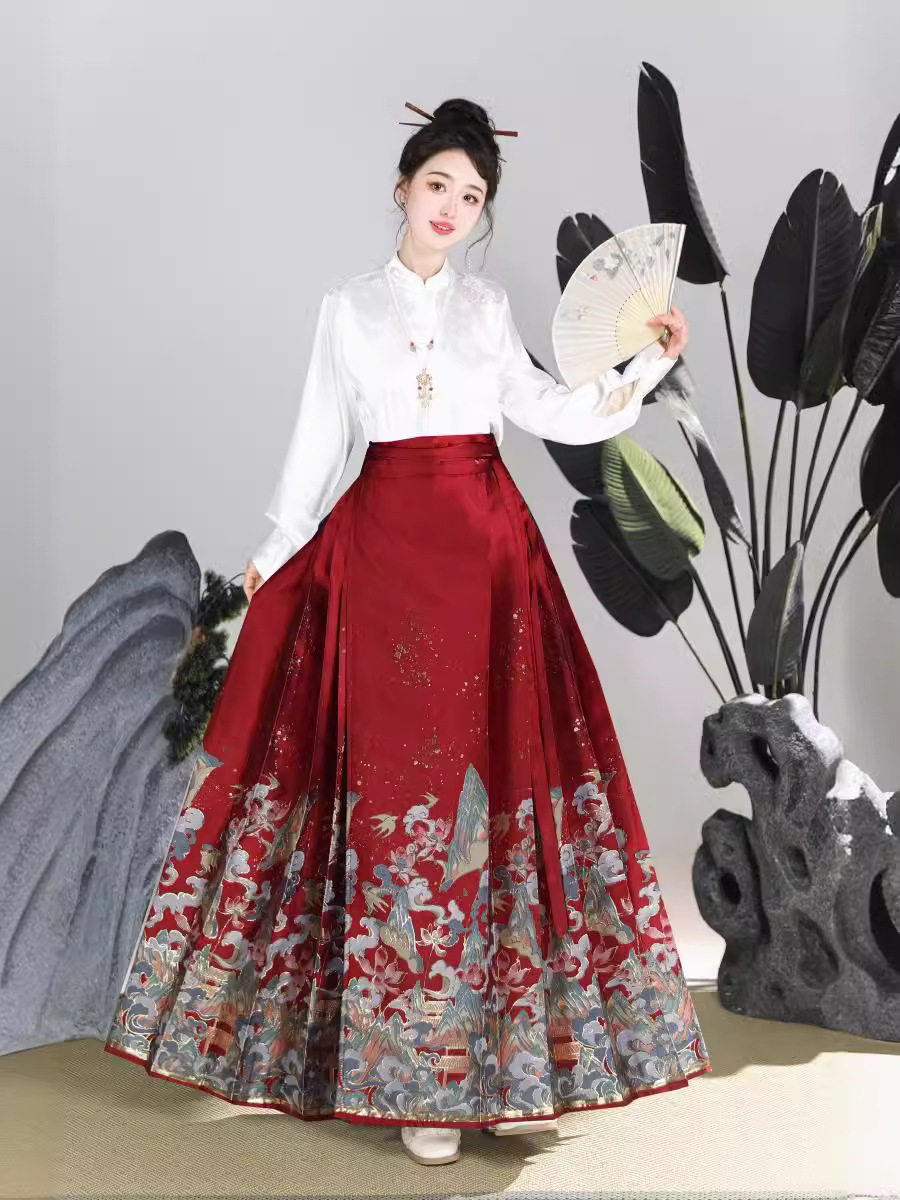 New Chinese Style Horse Face Dress Hanfu 2024 New Women's Clothing Adult Print Elegant Slimming National Style Commuter Daily Matching