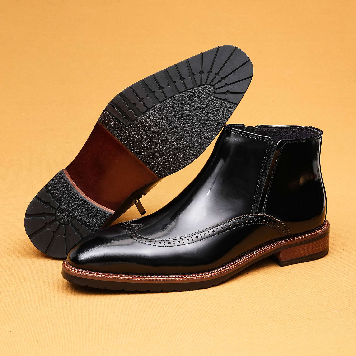 Giày Boot Cổ Thấp Nam Chất Liệu Da Bò Mũi Nhọn Họa Tiết Hoa