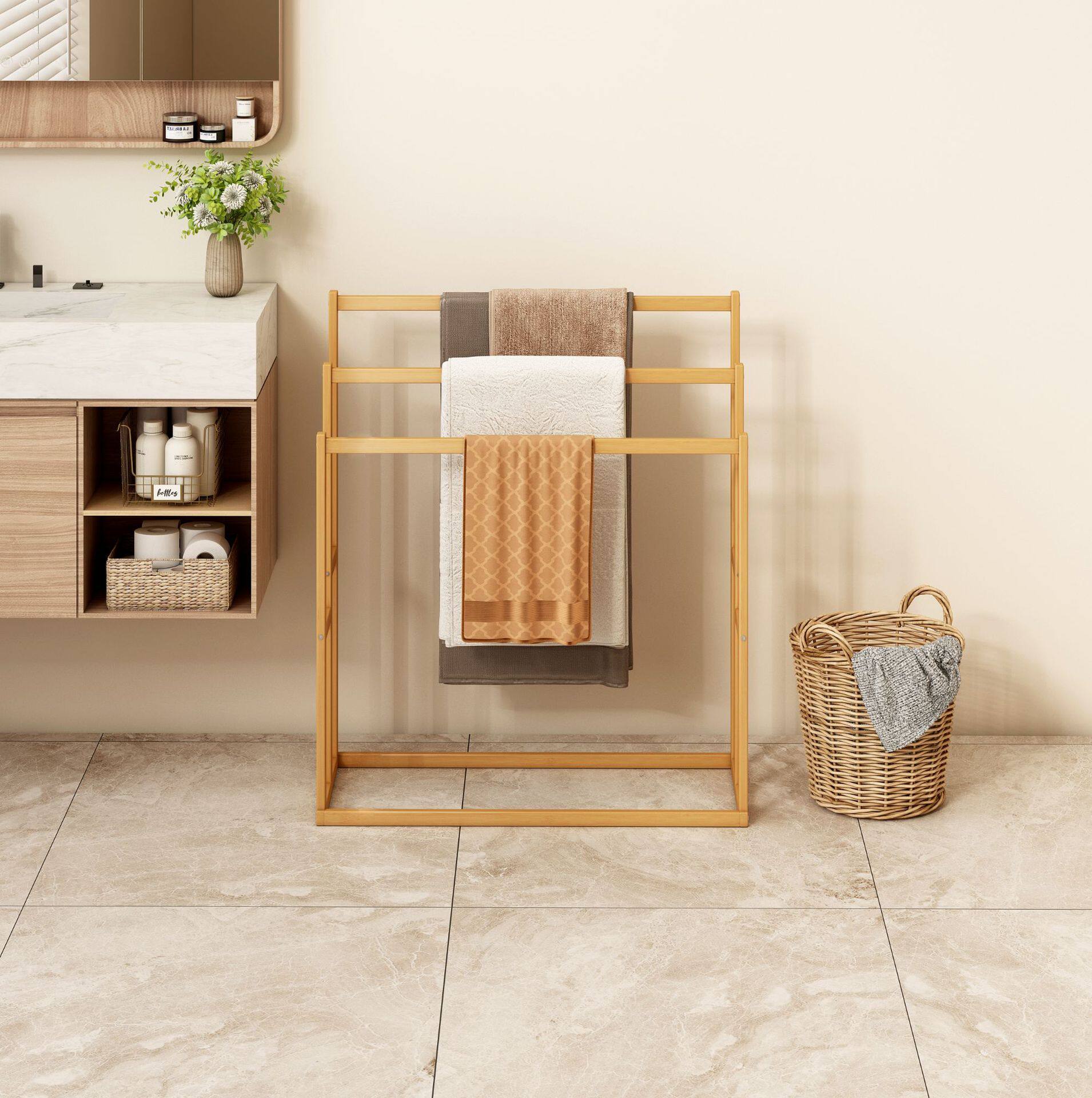 J6Da [Designer] Towel Rack Storage Floor Shelf Storage Rack Bedroom Clothes Hanging Integrated Rental Room Special