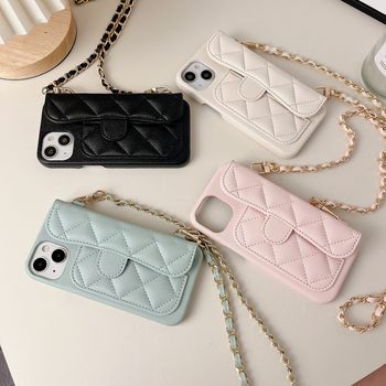 iPhone 17 Pro Max Chanel-Style Card Holder Apple 16 Lychee Pattern 15 Leather Quilted 14 Phone Case Hard Export
