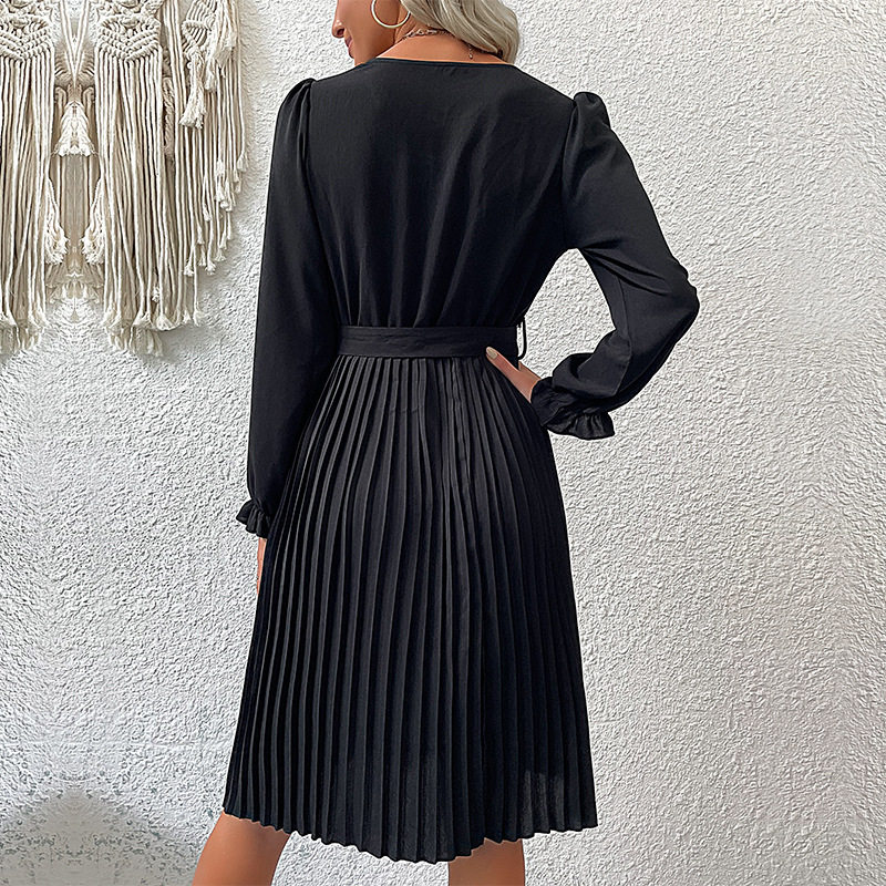 Long Sleeve Pleated Dress Fashionable Womens Apparel Autumn Style for Casual or Formal Occasions Wholesale Available
