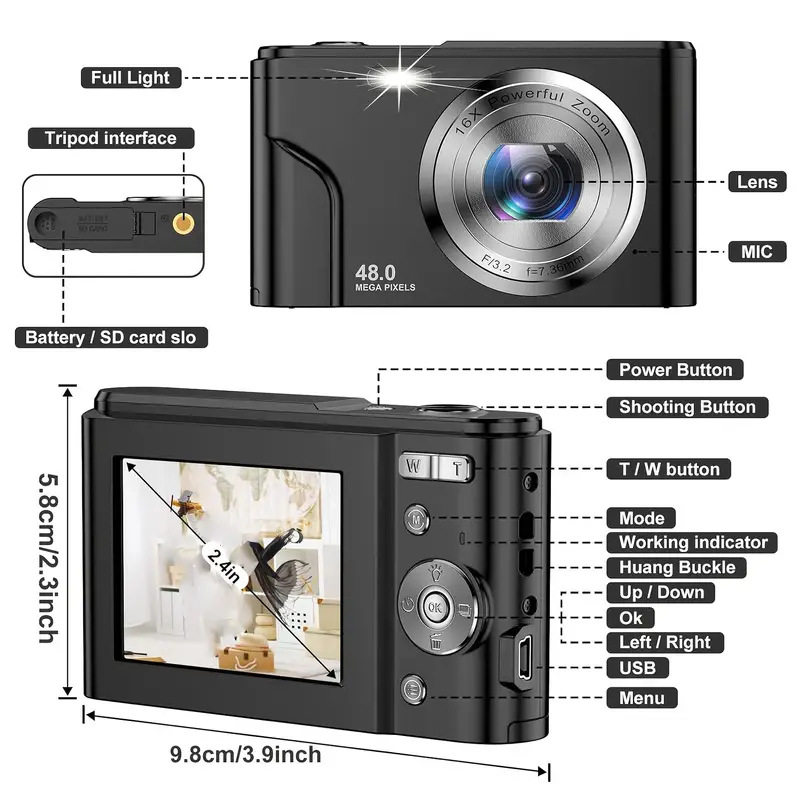 Cross-border Explosions HD 1080P 48MP Student Digital Camera Portable Photo Video AF Focus
