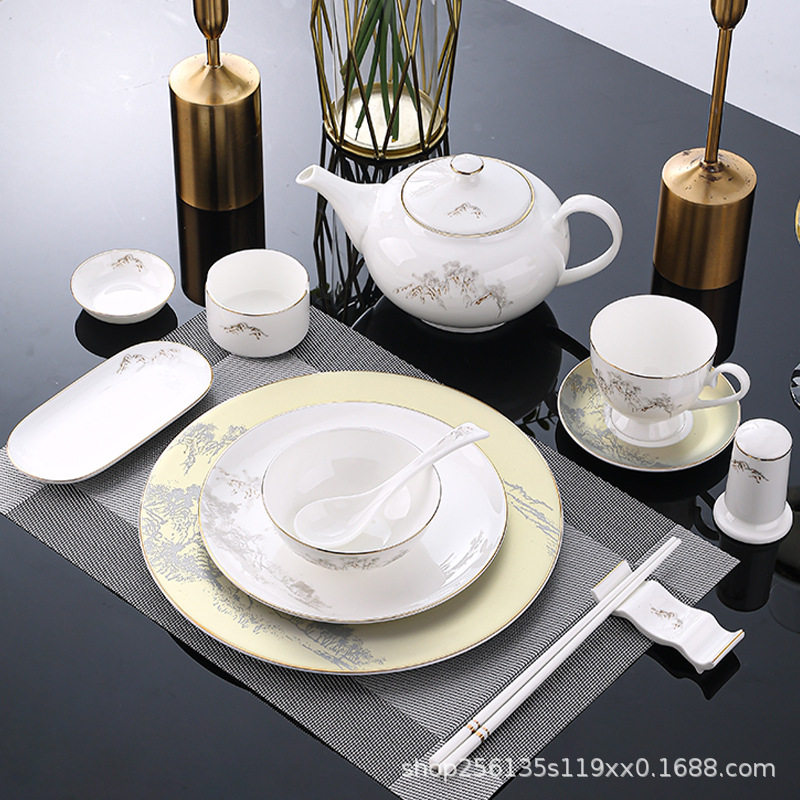 Ceramic High-grade Plate Hotel Table Tableware suit Dishes Box Hotel Club Private Cuisine Special Zen River and Mountain