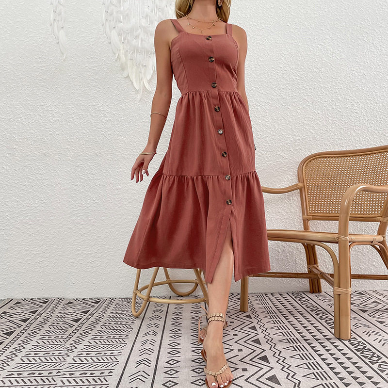 Cotton Linen Maxi Dress Simple Solid Color Sleeveless Casual Style Perfect for Summer Vacations Wholesale Available
